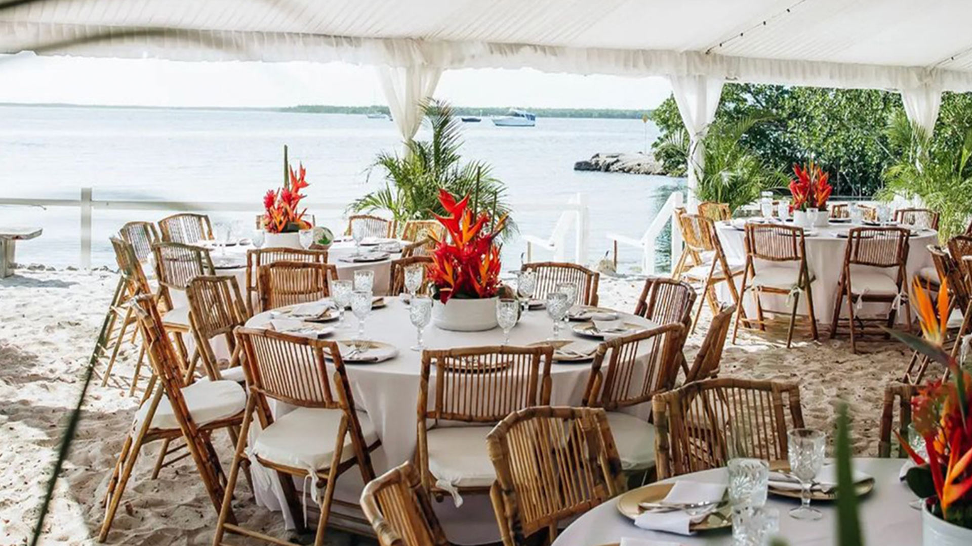 Waterfront dinner under a tent at Largo Resort