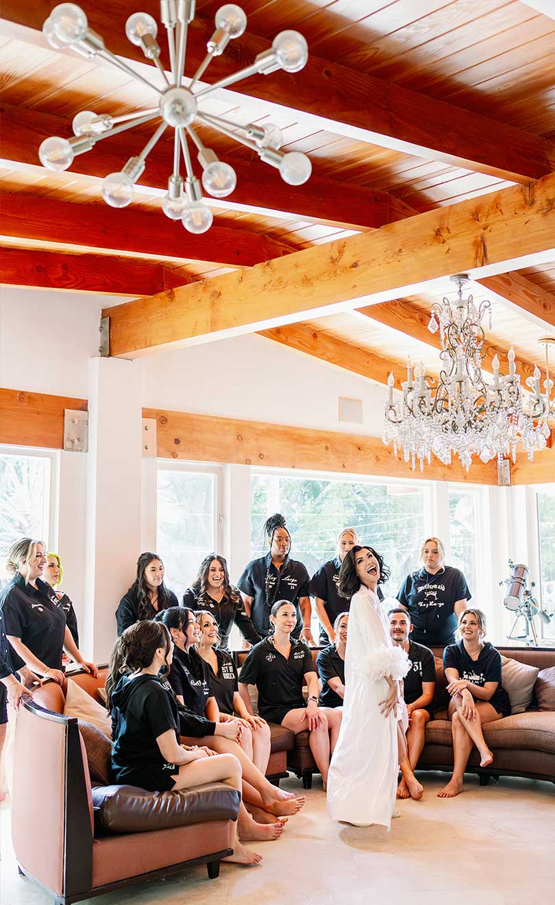 bridal party in grand lodge of largo resort during destination wedding in florida keys