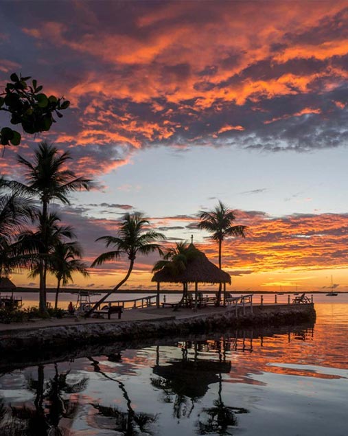beautiful sunset off private beach dock at Largo Resort in Key Largo Florida