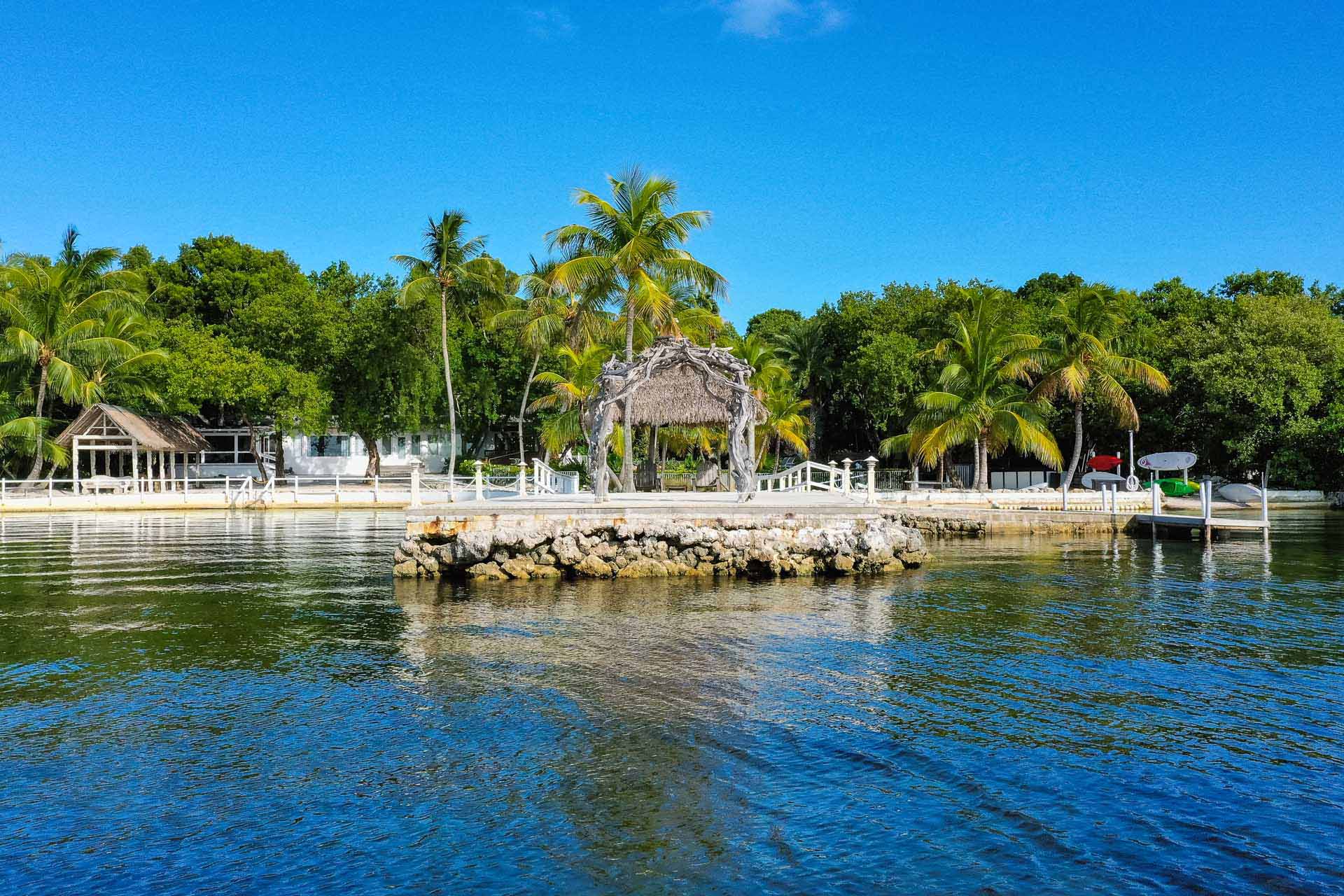 The Sunset Pier reaching over Florida Bay at Largo Resort, Key Largo
