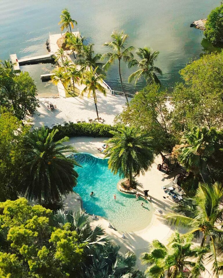 aerial of infinity pool at largo resort during destination wedding in key largo
